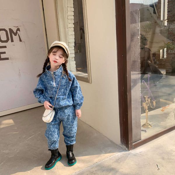 

spring new children's 2021 clothing men's and women's korean pullover + jeans denim suit, White