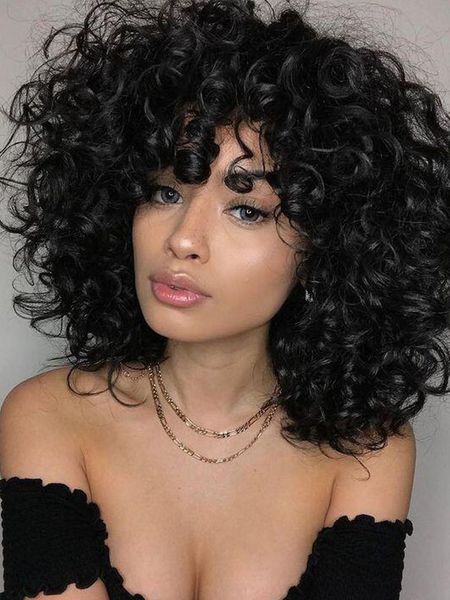 

short hair black kinky curly synthetic wigs with bangs for black women afro cosplay party wigs high temperature fiber