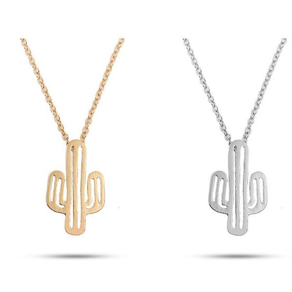 

pendant necklaces gold color chain ketting hollow cactus & pendants women arrival bijoux tattoo choker 2021, Silver