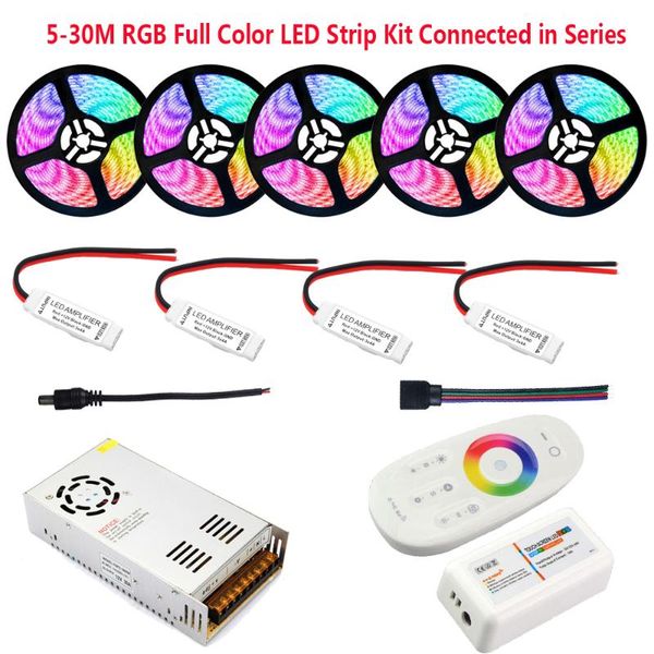 

rgb led strip ribbon 5m 10m 20m 30m full colors tape light with rf remote rgb controller 12v power supply for home lighting