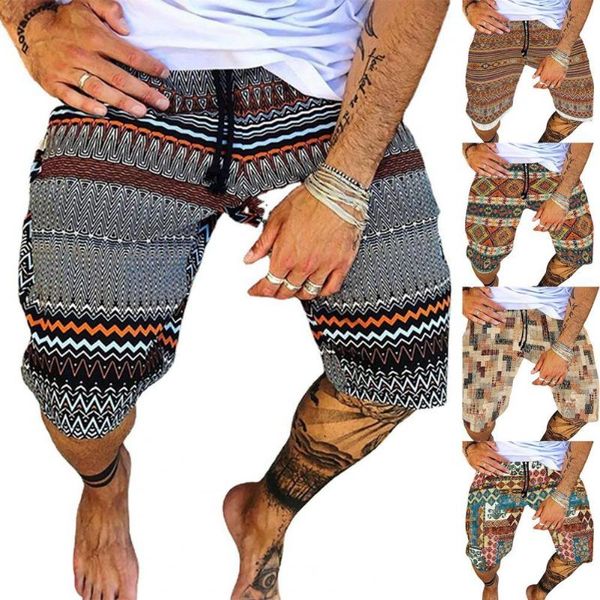

men's shorts cool retro print lightweight comfortable half pants with drawstring, White;black