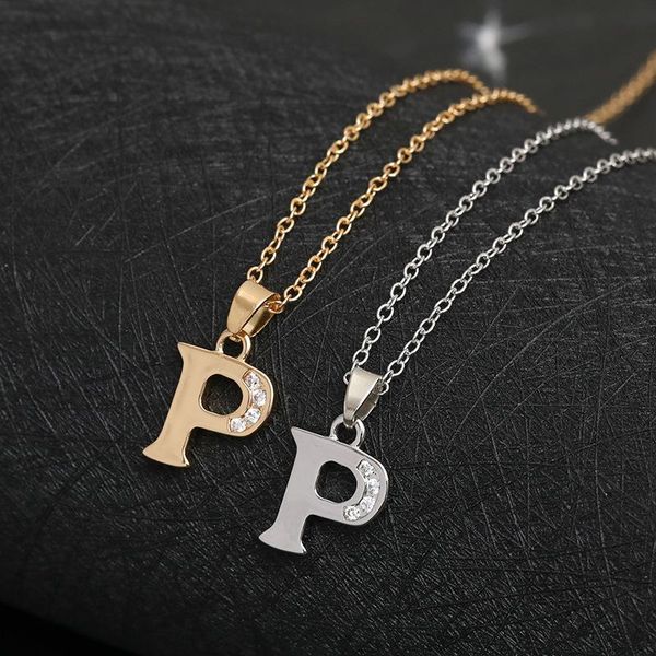 

pendant necklaces cursive 26 english initial alphabet p name necklace tiny word letter charm metal engagement, Silver