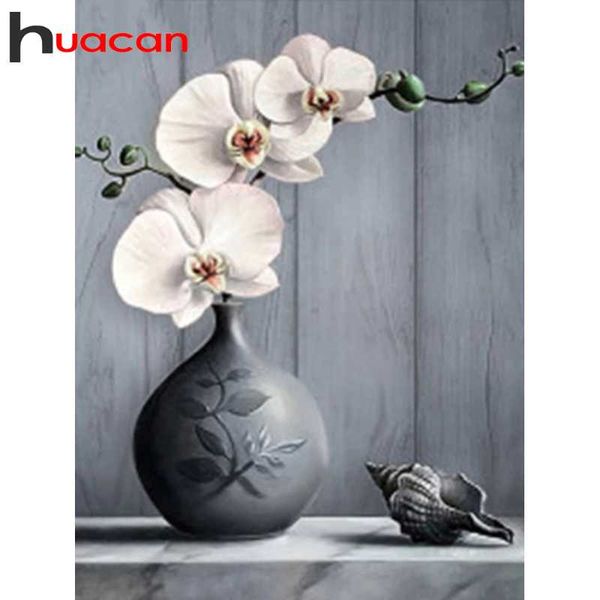 

diamond painting huacan 5d diy mosaic embroidery complete kit orchid full square/round flower vase needlework