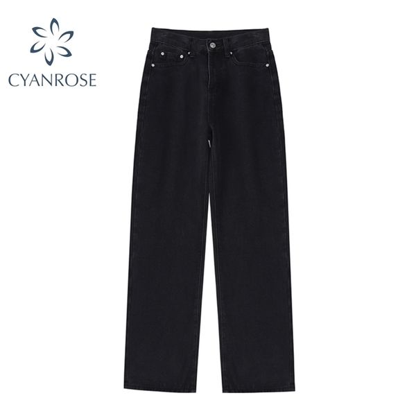 

women high waist long jeans pants pockets zipper female denim trousers spring vintage simple casual loose wide leg 210629, Blue