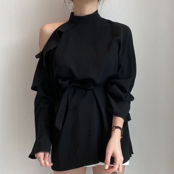 

new 2021 fashion women and blouse off shoulder spring summer asymmetrical solid elegant shirts o0r7, White