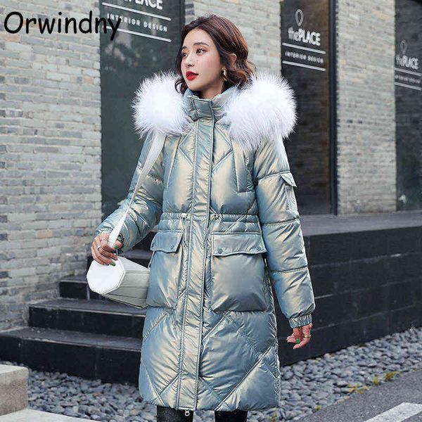 

orwindny winter long coats women hooded cotton padded clothing female big pockets warm parka plus size s-3xl jackets 211130, Black