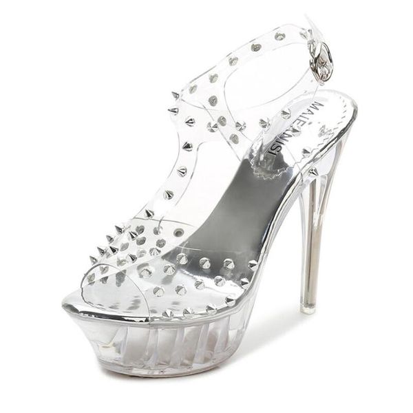 

sandals women high heel spike rivets stiletto shoes, Black