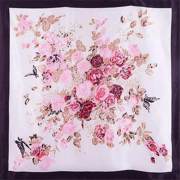 

scarves 90x90cm fashion style imitation silk scarf women floral pattern flower painting neckerchief bandana large square, Blue;gray