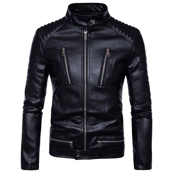 

men's leather & faux novo inverno dos homens do outono jaqueta de couro preto pu moda estilo punk multi-zipper gola da motocicleta, Black