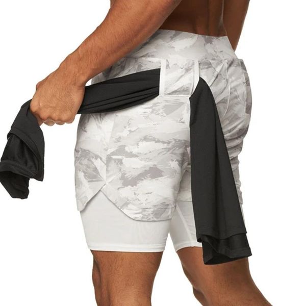 

men's shorts 2021 sports 2 in 1 running double layer breathable fitness beach short training pants men, White;black