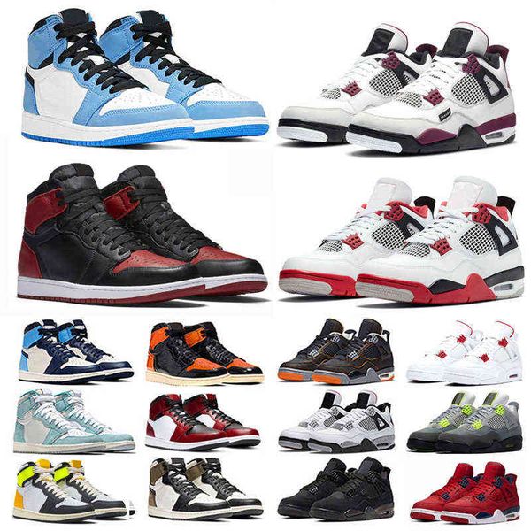 

basketball shoes men women 1s high 1 silver toe university blue obsidian smoke grey 4s fire red court purple mens athletic sneakers, Black