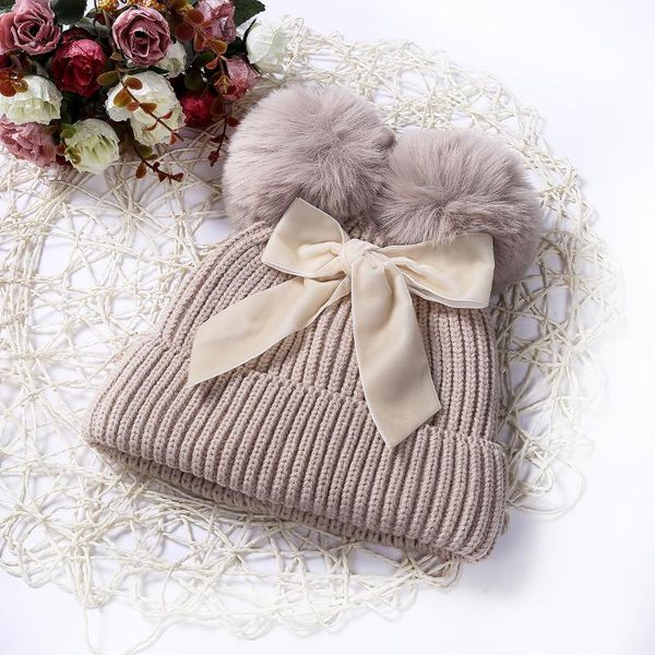 

caps & hats emmababy baby stuff double pompom hat winter knitted kids girl warm thicker children beanie cap bonnet casquette enfant, Yellow