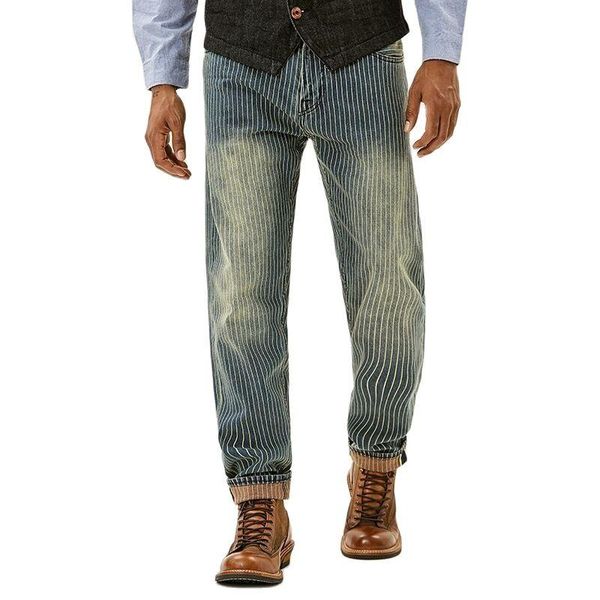 

men's jeans retro striped slim pants casual fashion motorcycle, Blue