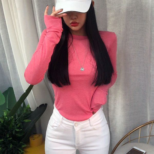 

2021 new spring t shirt women elasticity t-shirt style tee woman clothes slim tshirt female ny long sleeve rvsi, White