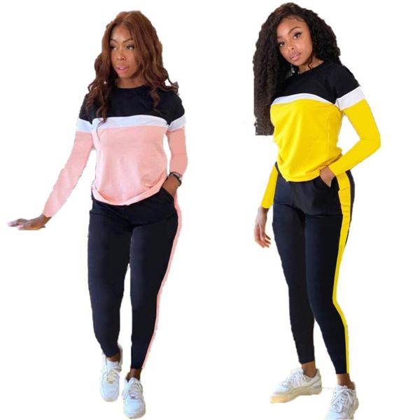 

women's tracksuits spring long-sleeved trousers stitching contrast color sports and leisure suit women, Gray