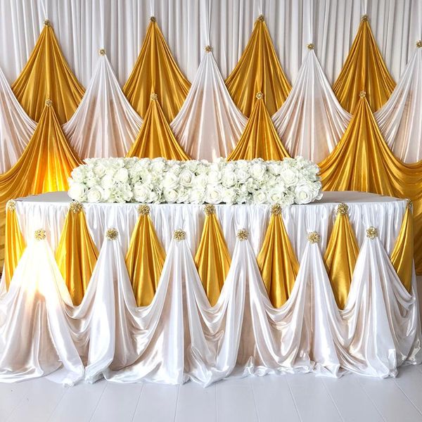 

table skirt arrival ice silk backdrop with luxury brooch for wedding birthday decoration