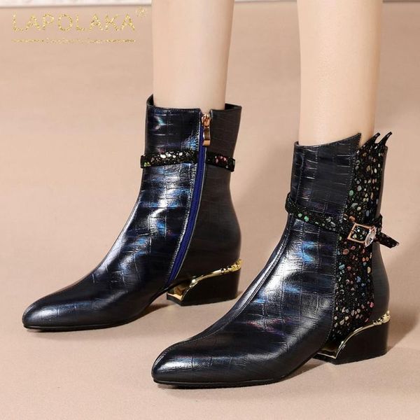 

boots arrivals 2021 genuine cow leather bling shoes ladies female comfy zipper shiny trendy ins luxury booties woman, Black