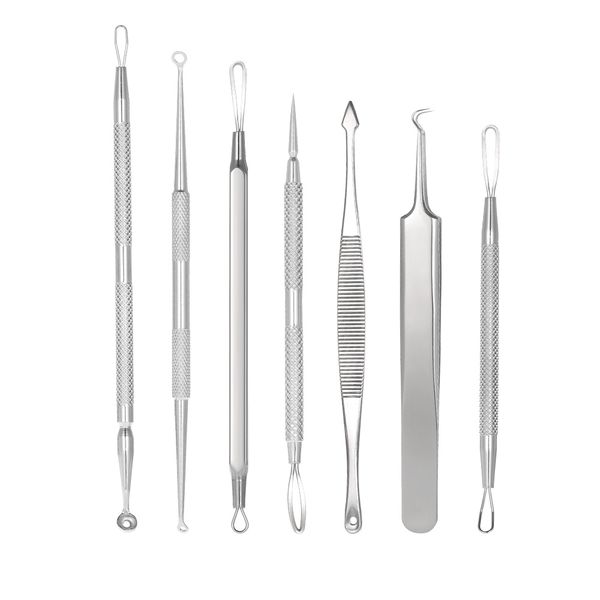 

7pcs facial blackhead remover tool kit double-end comedone acne needle clip pimple tweezer blemish extractor set face skin care