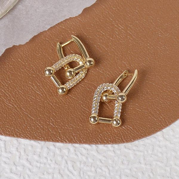 

s925 sterling silver needle delicate zircon cz simple style geometric stud earrings for women 14k real gold earrings, Golden;silver