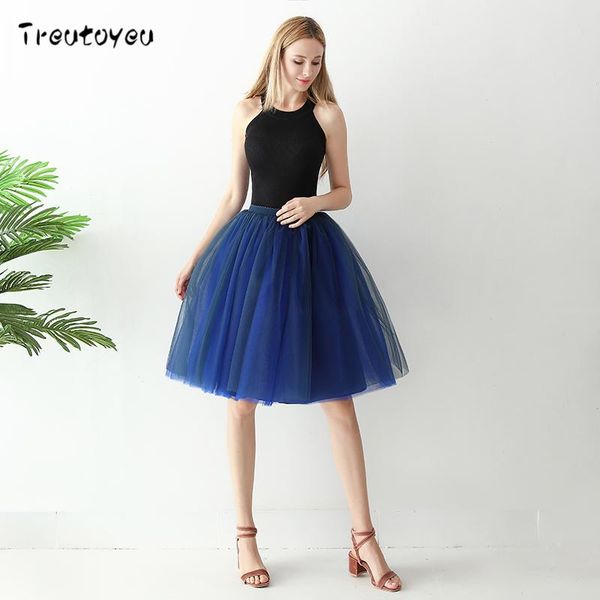 

skirts treutoyeu 7 layers midi tulle womens fashion tutu skirt mesh bridesmaid wedding lolita petticoat faldas mujer moda 2021, Black