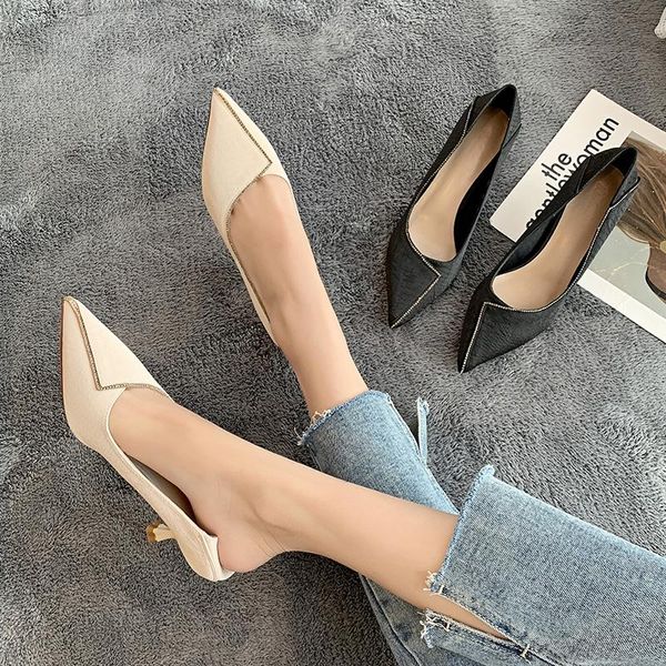 

dress shoes 2021 woman high heels work professional pumps slip on pointed wedge lace-up sandals ladies shallow mout, Black