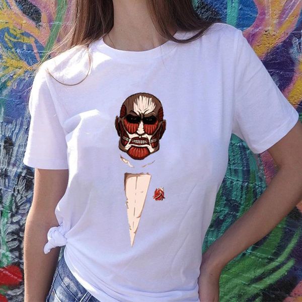 

women's t-shirt attack on titan lady anime shingeki no kyojin tee survey corps logo clothes gift female cotton streetwear, White