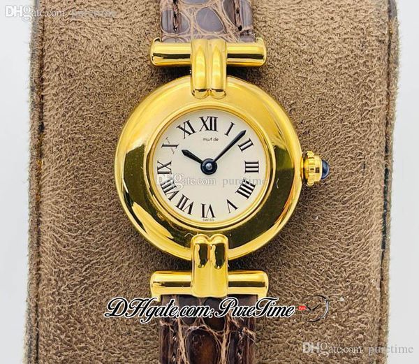 

yydf elegant must ladies vermeil vintage swiss quartz womens watch 18k yellow gold white dial black roman brown leather strap watches super, Slivery;brown