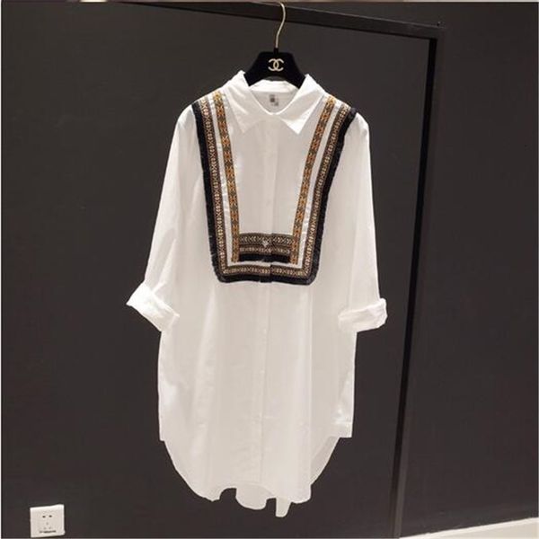 

2021 new white shirt women long sleeve embroidery vintage blouse plus size ladies 100% cotton casual 547u