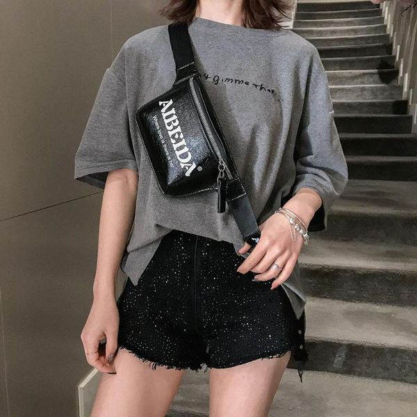 

fashion chest shoulder bag casual letter printing pu leather zipper square waist packs adjustable belt messenger bags