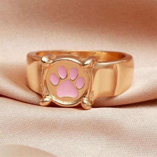 

cluster rings retro creative fashion woman jewelry cute cat foot print gold black color ring cutegirly hip hop punk party banquet gift, Golden;silver