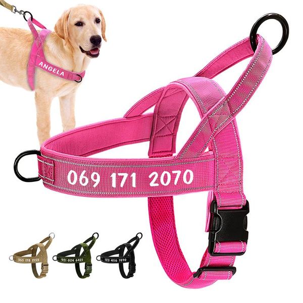 

dog collars & leashes personalized harness no pull pet mesh padded customized reflective for small medium large dogs cat chihuahua