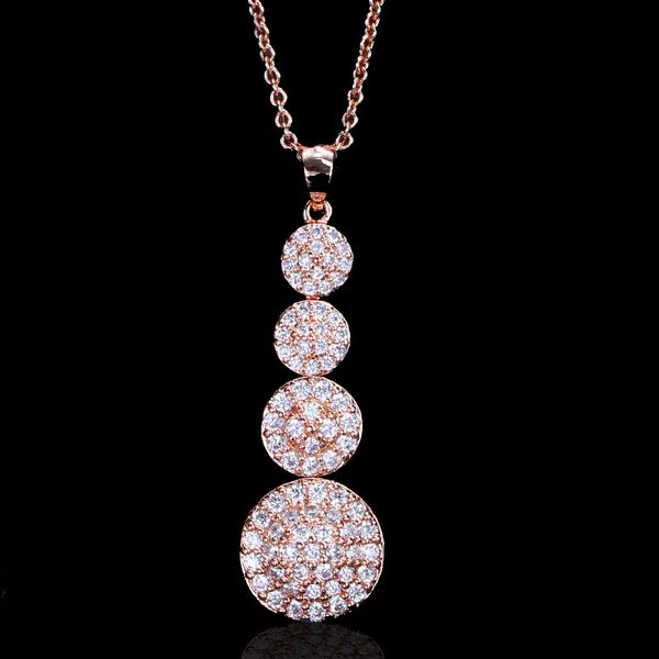 

round full diamond long drop pendant rose gold brazilian zircon necklace for women fine jewelry s925 jewelry pendant chain 2pcs q0531, Silver