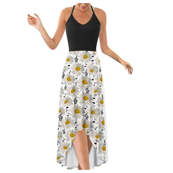

casual dresses fashion floral dress women v-neck elegant irregular hem prints long party spaghetti strap for, Black;gray