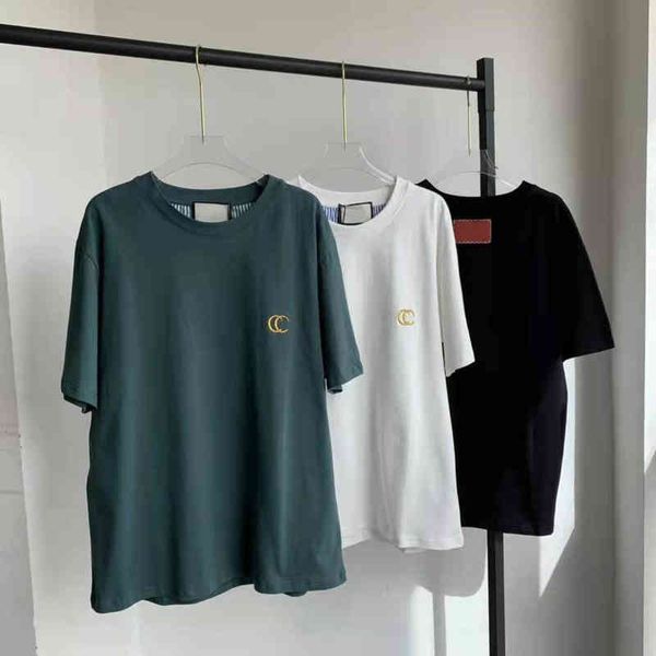 

2022 factory wholesale new gujia simple two letter solid color loose round neck casual cloth embroidery short sleeve t-shirt, White
