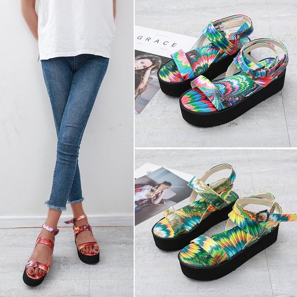 

new arrival europe & america women's sandals summer print thick bottom large size 43 women's platform sandals casual shoes, Black