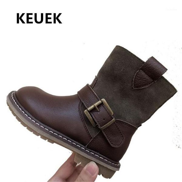 

new girls boys british style genuine leather children baby soft bottom retro with plush winter kids leather boots ankle 0411, Black;grey