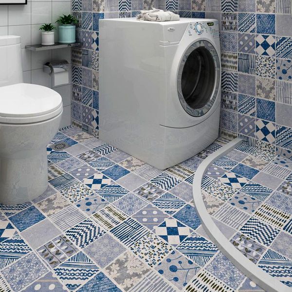 

wallpapers 60cmx3m nordic blue wallpaper self-adhesive toilet waterproof tile stickers wear resistant floor furniture