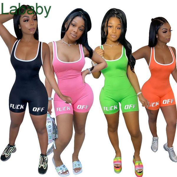 

women jumpsuit solid color letter printed pants designer short pants onesies sleeveless skinny halter bodycon running, Black;white