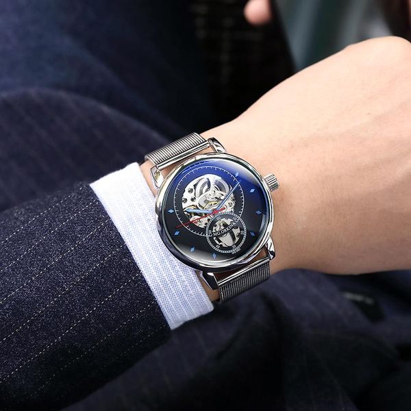 

wristwatches relojes hombre 2021 orkina watches men male sport hollow out stainless steel automatic mechanical watch, Slivery;brown