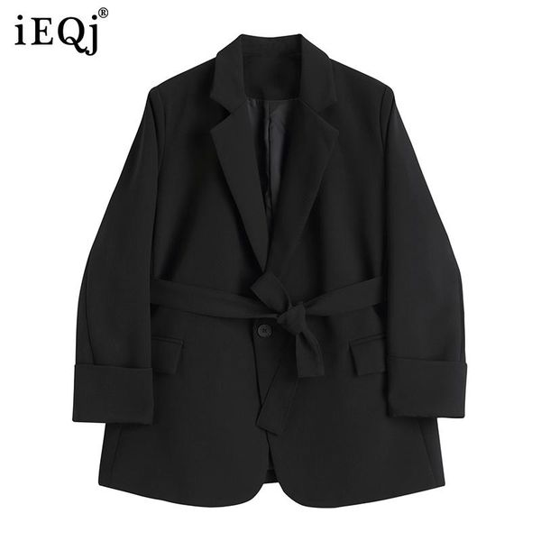 

women's suits & blazers ieqj women black office lady big size bandage blazer notched long sleeve loose jacket fashion tide spring autum, White;black