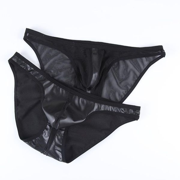 

underpants men black leather briefs gay underwear mesh sheer brief bikini underware, Black;white