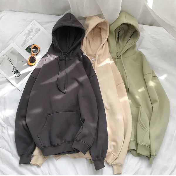 

2021 cotton 12 colors sweatshirt oversized women clothes hooded female thicken warm hoodies lady fashion style bgtn, Black