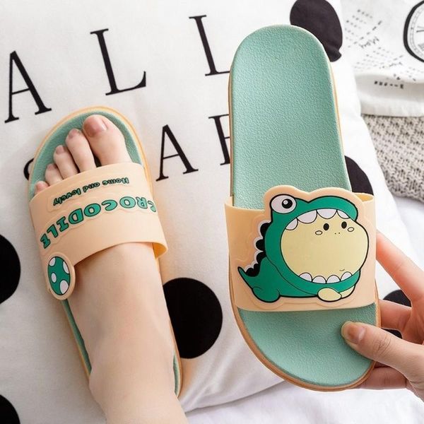 

slippers thick flat slipper women indoor bathroom household ladies sandals slides female letter print cartoon lovely home shoes flip flop, Black