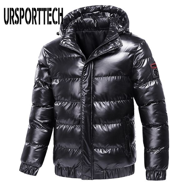 

new bright leather winter men's jacket casual parka outwear waterproof thicken warm stand collar outwear coat men clothing 210222, Black
