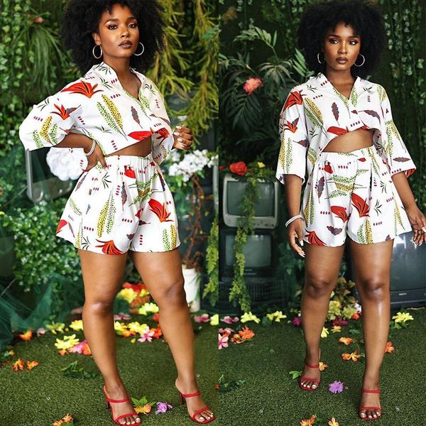 

women's tracksuits woman print loose v neck half sleeve crop straight leggings short pants summer matching 2 piece set party club o, Gray