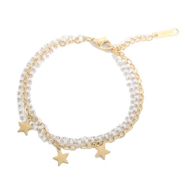 

link, chain fashion white crystal beads non tarnish stainless steel star pendant bracelet for women, Black