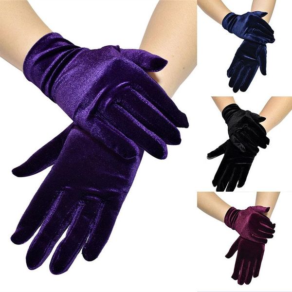 

five fingers gloves golden velvet elastic autumn winter warm women fashion short female elegant etiquette mittens banquet party, Blue;gray