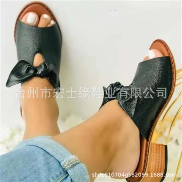 

summer bow large slippers high heel fish mouth, Black