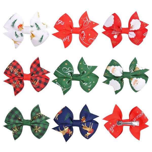 

hair accessories 8 pcs/lot christmas bows with clip for baby girls grosgrain ribbon clips boutique hairpins barrette, Slivery;white