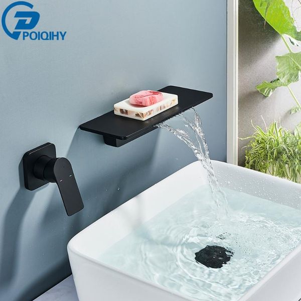 

bathroom sink faucets black wall mounted basin faucet waterfall mixer and cold water tap handle
